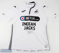 Connor Roberts Signed Swansea City home football shirt in white, short sleeve, Jome/BetUK, size L,