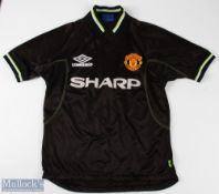1998/99 Manchester United third away football shirt in black Umbro/Sharp, size Y (Youth), short
