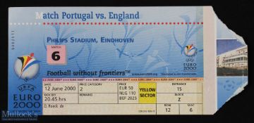 Ticket: Euro 2000 Group A, Portugal v England 12 June 2000 in Eindhoven, yellow sector match ticket;