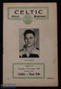 1950/51 Celtic v East Fife Scottish League Cup match programme 12 August 1950; fair/good. (1)