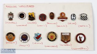 12x Period Enamel English League Football badges, to include Blackpool, Newcastle, Wolves,