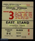 Ticket: 1955/56 Arsenal v Bedford Town FAC match ticket at Highbury 7th January 1956, east stand