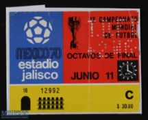 Ticket: 1970 World Cup in Mexico; England v Czechoslovakia group match in Estadio Jalisco, 11