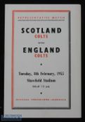 1955 Scotland Colts v England Colts (U23s game) match programme at Shawfield Stadium Tuesday 8th