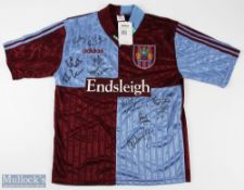 Multi-Autographed 1996/98 Burnley home football shirt in blue/burgundy, Endsleigh/Adidas short