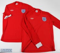 Umbro England Away 1966 Red Football Shirts, size 40 short sleeve and 42 long sleeve. In good used
