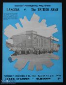 1956/57 Rangers v The British Army friendly match programme at the Ibrox Stadium 18 December 1956;