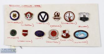 12x Period Enamel English League Football badges, to include Huddersfield Town, Liverpool, Leyton