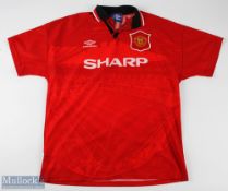 Multi-Autographed 1994/96 Manchester United home football shirt in red, Umbro/Sharp short sleeve,