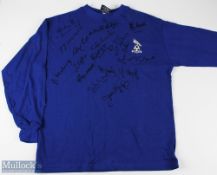 Multi-Autographed Oldham Athletic retro replica football shirt in blue, size L