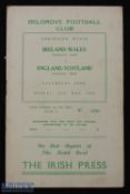 1955/56 Ireland/Wales v England/Wales exhibition match programme at Belgrove FC, Dalymount Park,