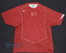 c2000s Turkey International Home Football Shirt Nike, in red, size 47/48, short sleeve