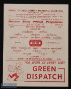 1946/47 Hearts reserves v Morton reserves 2nd eleven league match programme 16 November 1946 at