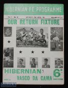 1955/56 Hibernian v Vasco Da Gama (Brazil) friendly challenge match programme 30 April 1956, score