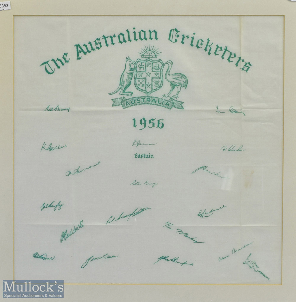 1951 The Australian Cricketers printed signed Handkerchief, made by Caressa House with replica