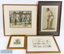 Period Cricket Prints and Engravings, to include: 1888 Vanity Fair print of W W, a hand coloured