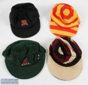 4 x Period Cricket Caps, to include a MCC yellow and red cap - with wear, a Liverpool University