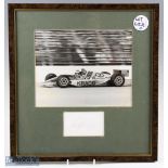 1990 Bobby Rahal Indy Car black and white photograph with mounted signature underneath, mounted