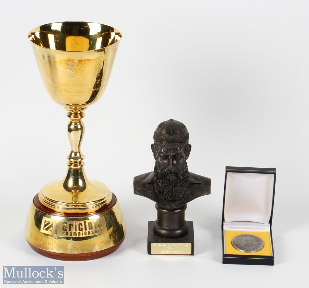 Yorkshire County Championship Replica Lords taverners ECB trophy cup, gold plated cup with Cricket