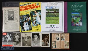 Tennis Collectibles and Ephemera, to include a c1935 complete set of 50 colour-tinted cards of