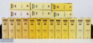 1990-2008 Wisden Cricket Cricketers Almanack, a complete run of hardback edition all with D/j G+ (