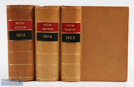 1903-1905 Three Horses Racing Leather Bound volumes of Racing Calendar - races past published for