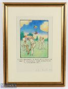 Glen Baxter 1986 signed original Cricket Artwork - signed to the border below in pencil, coloured