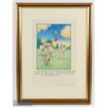 Glen Baxter 1986 signed original Cricket Artwork - signed to the border below in pencil, coloured