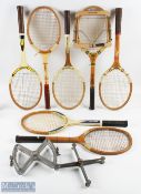 c1950-1970 Wooden tennis Rackets, a lot of 7 rackets and Presses, to include Dunlop Maxply LM with