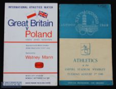 London 1948 Olympic Athletics Programme 3rd August 1948, plus Great Britain v Poland international