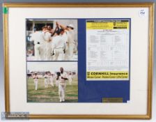 Devon Malcolm Autographed Cricket Display with 3x signatures within the display, a scorecard 1994