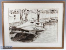 Roger Jenkins Formula 1 Powerboat Racing Champion, monocolour watercolour painting at is believed to