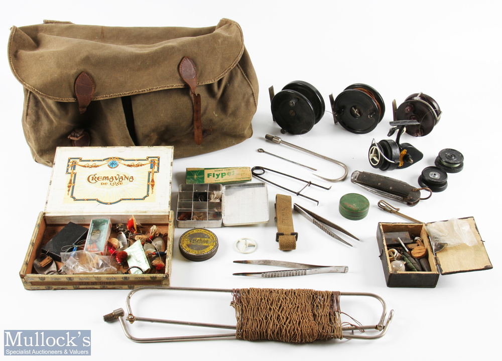 Period Fishing Tackle, Reels and Accessories, to include 3 Bakelite reels by Allcocks, Rhythm,