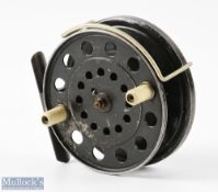 Farlows 4" Narrow Drum 'Utility' Centrepin Trotting / Casting Reel in black finish, twin cream