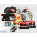 A large collection of fishing items, most unused: pack of stick floats; 2x packs float silicone