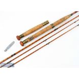 J J S Walker Bampton Alnwick split cane trout/light salmon fly rod No 8531, 11' 3pc, with spare tip,