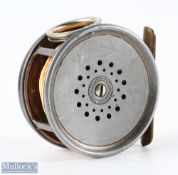 Hardy Bros "The Perfect" alloy salmon fly reel, 4" wide spool with domed ivorine handle, 1912 check,