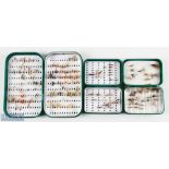 Richard Wheatley Malvern fly boxes, made up of: 6" x 3.5" with Eathafoam and over 80 small river