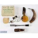 Small collection of Waistcoat Accessories: Fosters Ashbourne thumb magnifier, suede cover and