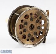 Rare Hardy Bros Perfect 4.25" brass transitional reel c1892 with nickel silver pillars and outer