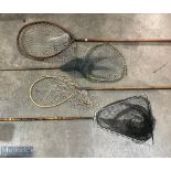 4x Period Landings Nets, made of bamboo, bent wood, steel, with brass fitting, one having a good