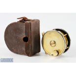 Robertson Maker, Glasgow brass and ebonite plate wind reel, 3.5" wide spool, 6 pillar spool, large