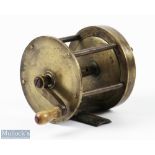 Ustonson Wide Spool Winch Brass Reel Georgian period c1800-1820, bone handle, single action with