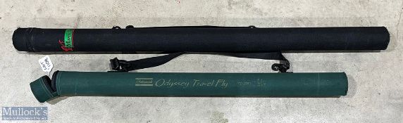 2 Empty Canvas Covered Rod Tubes, a maverick 103cm x 7cm, Shakespeare odyssey travel fly #83cm x
