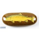 House of Hardy Polished Stone Decoupage Paperweight featuring a brown trout design, with original