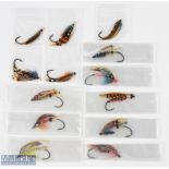 A collection of fully dressed Gut Eye Salmon Flies, made up of: 11x 5/0 with barbs; 2x 5/0 with