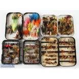 3x Richard Wheatley fly tins with a selection of trout flies, wets, dry and bead head, river and