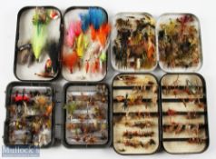3x Richard Wheatley fly tins with a selection of trout flies, wets, dry and bead head, river and