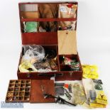 Fly Tying Kit in wood case, 20" x 15" x 5.5", containing a large quantity of materials - 2x vice,