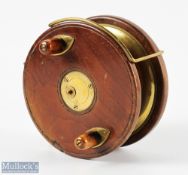 J Bernard London Star Back mahogany salmon reel, 5" wide spool with brass rear flange, Slater